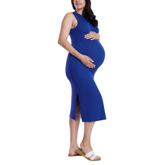 Women's Crew Neck Rib Knit Sleeveless Midi Dress | Motherhood Maternity Medium - Picture 1 of 8